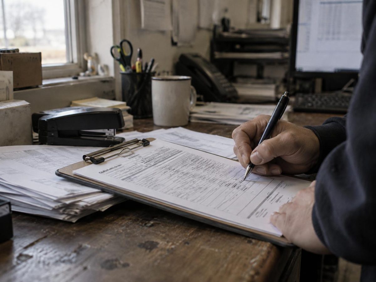 Stacked manifest and transfer paperwork with a clipboard on top